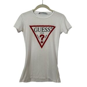 GUESS Women's White Tee with Red Logo